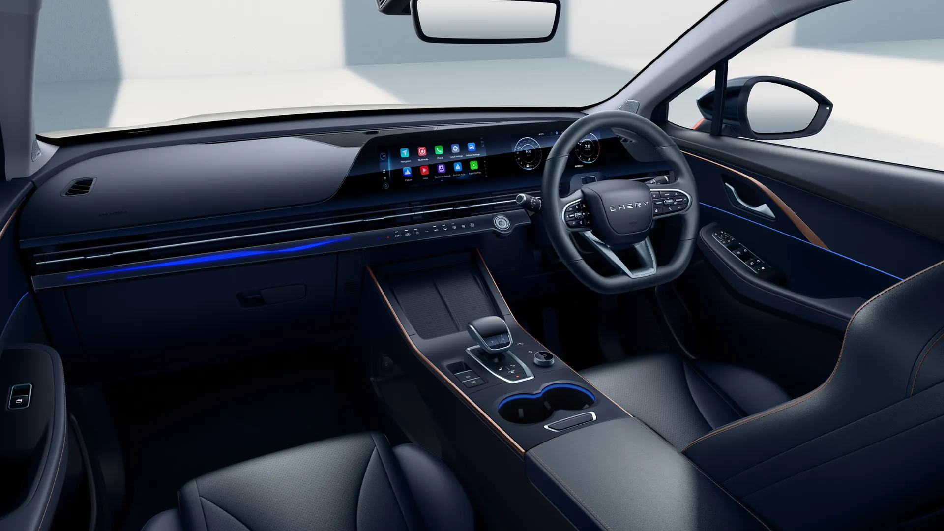 Interior do OMODA C5 com dois ecrãs de 10,25"
